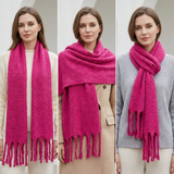 Women Winter Scarf Soft Warm Long Tassel Shawl Wrap Thick Plain Colour Cozy Neck Scarf