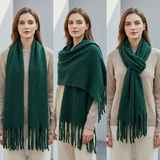 Women Winter Scarf Soft Warm Long Tassel Shawl Wrap Thick Plain Colour Cozy Neck Scarf