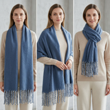 Women Winter Scarf Soft Warm Long Tassel Shawl Wrap Plain Colour Cosy Neck Scarf