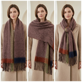 Women Winter Scarf Soft Warm Long Tassel Shawl Wrap Plaid Check Neck Scarf