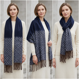 Women Winter Scarf Soft Warm Fuzzy Plaid Tassel Shawl Wrap Long Neck Scarf