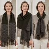 Women Winter Scarf Soft Warm Long Tassel Knit Shawl Wrap Stripe Pattern Thick Cozy Acrylic Neck Scarf