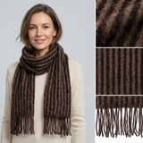 Women Winter Scarf Soft Warm Long Tassel Knit Shawl Wrap Stripe Pattern Thick Cozy Acrylic Neck Scarf