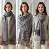 Women Winter Scarf Soft Warm Long Tassel Knit Shawl Wrap Stripe Pattern Thick Cozy Acrylic Neck Scarf