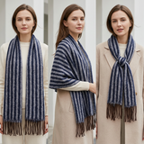 Women Winter Scarf Soft Warm Fuzzy Stripe Tassel Scarf Long Thick Cozy Shawl Wrap Acrylic Neck Scarf