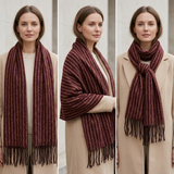 Women Winter Scarf Soft Warm Fuzzy Stripe Tassel Scarf Long Thick Cozy Shawl Wrap Acrylic Neck Scarf