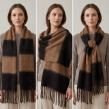 Women Winter Scarf Soft Warm Fuzzy Stripe Tassel Scarf Long Thick Cozy Shawl Wrap Acrylic Neck Scarf
