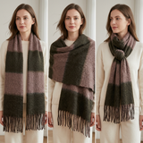 Women Winter Scarf Soft Warm Fuzzy Stripe Tassel Scarf Long Thick Cozy Shawl Wrap Acrylic Neck Scarf