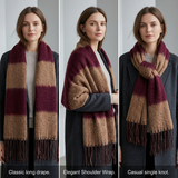 Women Winter Scarf Soft Warm Fuzzy Stripe Tassel Scarf Long Thick Cozy Shawl Wrap Acrylic Neck Scarf