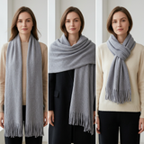 Women Winter Scarf Soft Warm Long Tassel Scarf Plain Colour Shawl Wrap Lightweight Knit 30x180cm