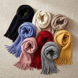 Women Winter Scarf Soft Warm Long Tassel Scarf Plain Colour Shawl Wrap Lightweight Knit 30x180cm
