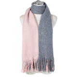 Women Winter Scarf Two Tone Knit Tassel Scarf Soft Warm Long Shawl Wrap Reversible 40x180cm