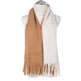 Women Winter Scarf Two Tone Knit Tassel Scarf Soft Warm Long Shawl Wrap Reversible 40x180cm