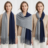Women Winter Scarf Two Tone Knit Tassel Scarf Soft Warm Long Shawl Wrap Reversible 40x180cm