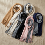 Women Winter Scarf Two Tone Knit Tassel Scarf Soft Warm Long Shawl Wrap Reversible 40x180cm