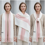 Women Winter Scarf Soft Warm Long Tassel Scarf Two Tone Knit Shawl Wrap 40x180cm