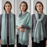 Women Winter Scarf Soft Warm Long Tassel Scarf Two Tone Knit Shawl Wrap 40x180cm