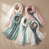 Women Winter Scarf Soft Warm Long Tassel Scarf Two Tone Knit Shawl Wrap 40x180cm