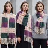 Women Winter Scarf Soft Warm Long Tassel Plaid Checked Shawl Wrap Oversized Neck Scarf