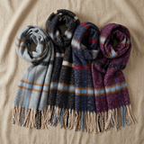 Women Winter Scarf Soft Warm Plaid Checked Tassel Shawl Wrap Long Oversized Neck Scarf