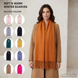 Women Oversized Winter Scarf Soft Warm Plain Tassel Shawl Wrap Thick Long Solid Colour Blanket Scarf