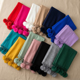 Women Pom Pom Winter Scarf Soft Warm Oversized Shawl Wrap Long Tassel Faux Fur Ball Scarf Ladies Neck Warmer