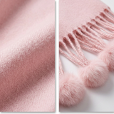 Women Pom Pom Winter Scarf Soft Warm Oversized Shawl Wrap Long Tassel Faux Fur Ball Scarf Ladies Neck Warmer