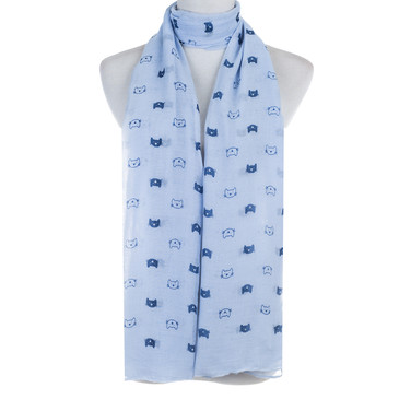 Blue Little Cat Animal Pattern Premium Scarf