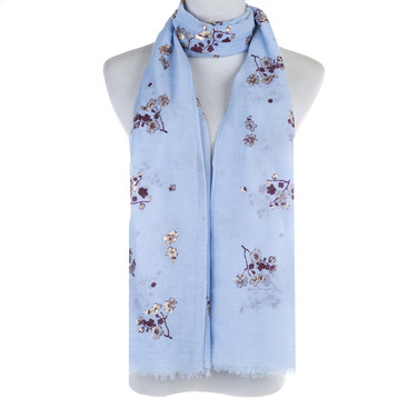 BLUE Golden Foil Floral Pattern Lightweight Soft Large Premium Scarf