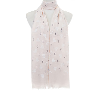 Beige Hearts Pattern Lightweight Soft Large Premium Scarf