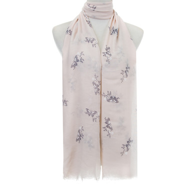 Beige Butterflies Floral Pattern Lightweight Soft Large Premium Scarf