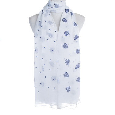 White Leaf Pattern Premium Large Soft Lightweight All Seasons Scarve Shawl Wrap White Leaf Pattern Premium Large Soft Lightweight All Seasons Scarve Shawl Wrap