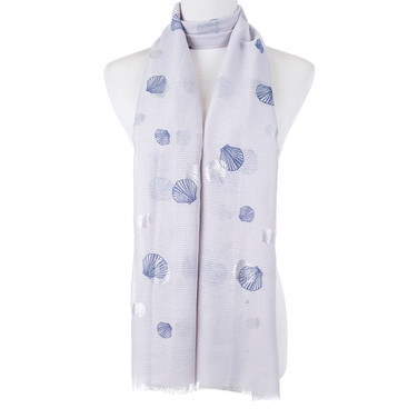 Grey Scallop Shell Pattern Large Summer Scarf SC8625