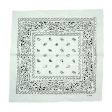 White 100% COTTON BANDANAS Paisley Square Head Scarf BPS001