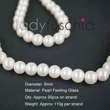 8mm White Pearl Feeling Glass Beads