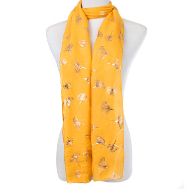 Yellow With Gold Broom Shape Foil Scarf SC8747