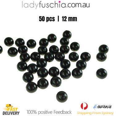50PCs 12mm Black Round Shape Plastic Acrylic Bead Make Your Own Jewellery Craft