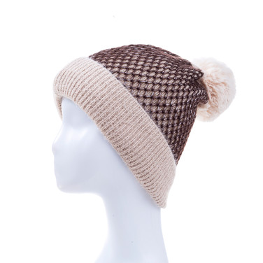 Beige Faux Fur Pom Winter Beanie Hat HATM235-1