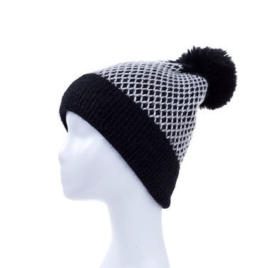 Black Faux Fur Pom Winter Beanie Hat HATM235-6