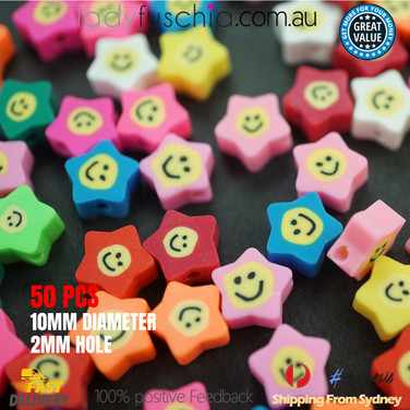 10MM POLYMERE CLAY Multi STAR SMILEY FACE