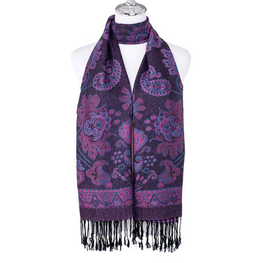 Women 100% Pashmina Premium Winter Scarf Wrap Black Purple SCP668-5