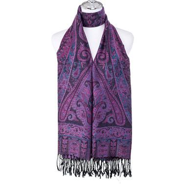Women 100% Pashmina Premium Winter Scarf Wrap Black Purple SCP670-8 Women 100% Pashmina Premium Winter Scarf Wrap Black Purple SCP670-8