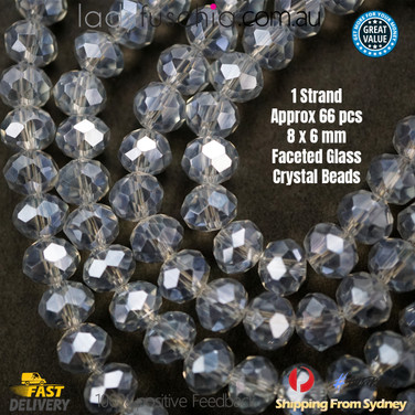 1 Strand 8mm Clear Light Grey Shine Rondelle Faceted Glass Crystal Beads 65PCS