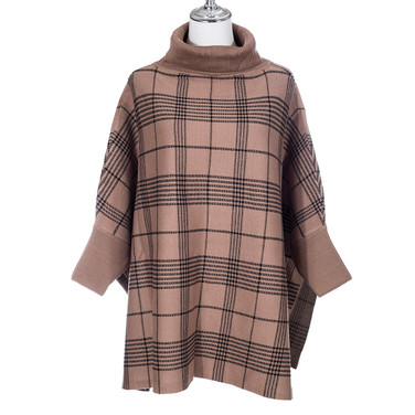 Coffee Knit Sweater Poncho with Sleeves SP1221 COFFEE