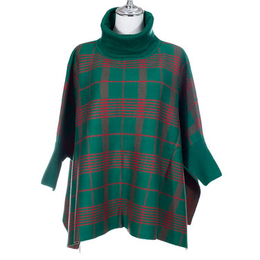 Green Knit Sweater Poncho with Sleeves SP1221 GREEN