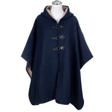 Navy Hooded Open Front Free Size Winter Coat SP1233 NAVY