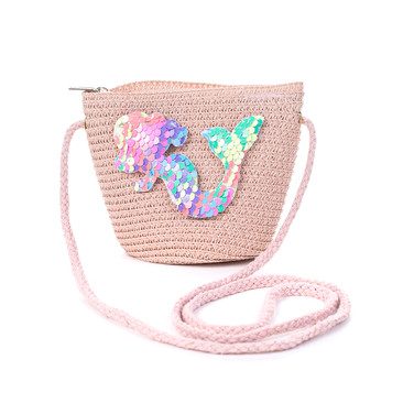 Pink Multi Mermaid Kids Straw Bag with Strap