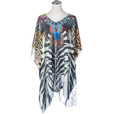 Summer Beach Women Holiday Loose Fit Cover Up Dress With Paisley Print V-Neckline And Batwing Sleeves CL1248 Summer Beach Women Holiday Loose Fit Cover Up Dress With Paisley Print V-Neckline And Batwing Sleeves CL1248