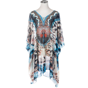 Summer Beach Women Holiday Loose Fit Cover Up Dress With Paisley Print V-Neckline And Batwing Sleeves CL1252 Summer Beach Women Holiday Loose Fit Cover Up Dress With Paisley Print V-Neckline And Batwing Sleeves CL1252