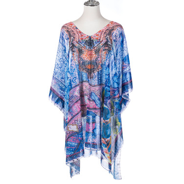 Summer Beach Women Holiday Loose Fit Cover Up Dress With Paisley Print V-Neckline And Batwing Sleeves CL1257